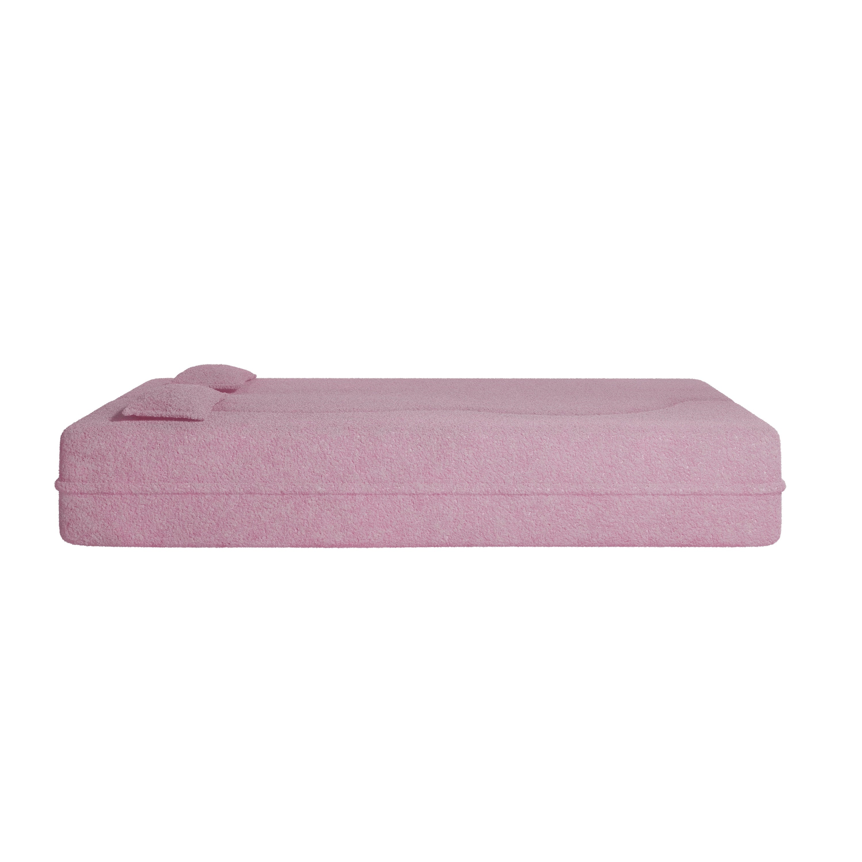 Modern Floor Sofa with 2 Pillows,Convertible Teddy Fabric Foam Filled Sleeper Sofa Bed,15 ' Full Size Folding Mattress for Living Room,Guest Bed,Playroom,No Assembly Required,Pink - Grand Goldman Shop