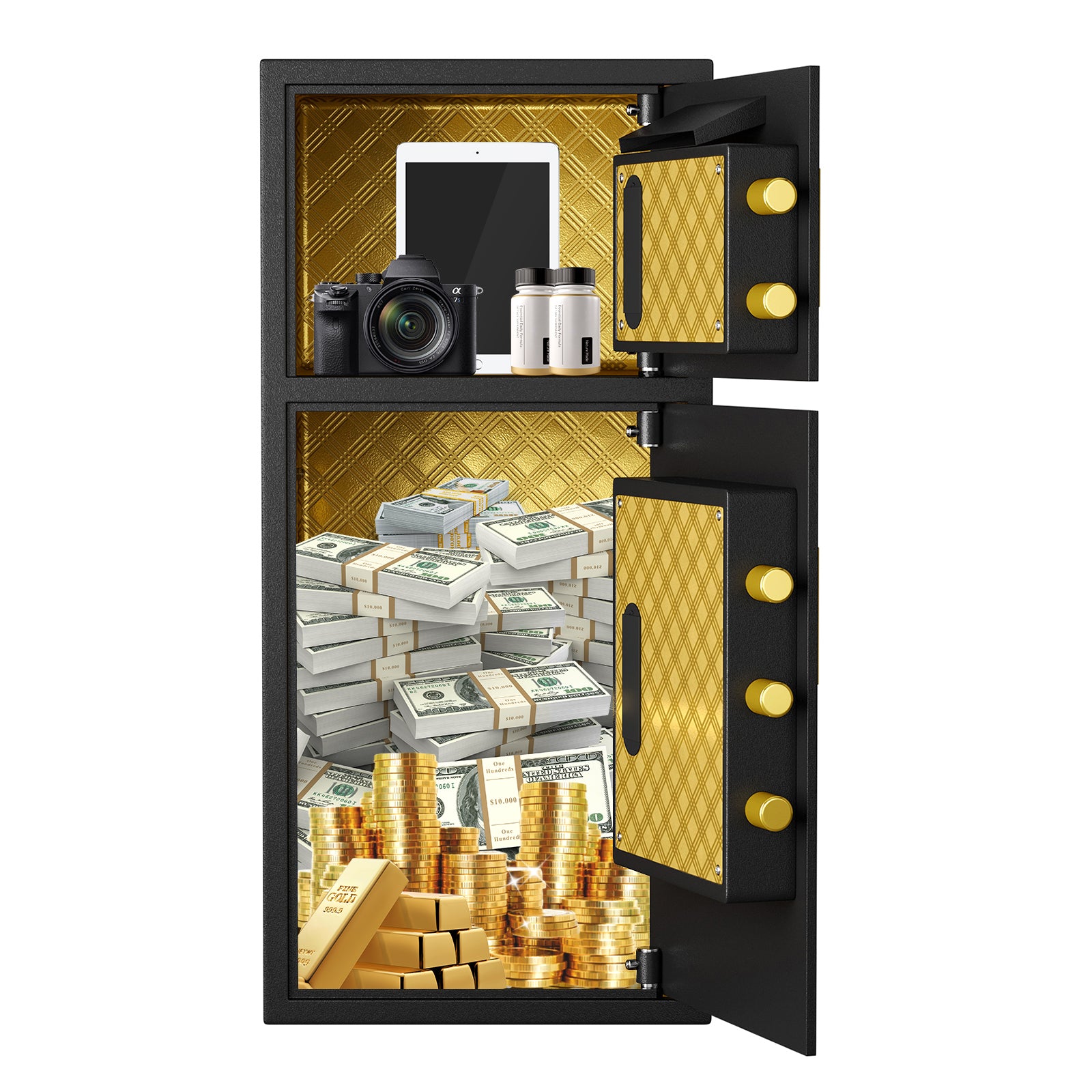 Large Double-door Coin-operated Safe, Digital Security Safe with Fireproof and Waterproof Bag, 6.5 Cubic Feet Safe Box with H