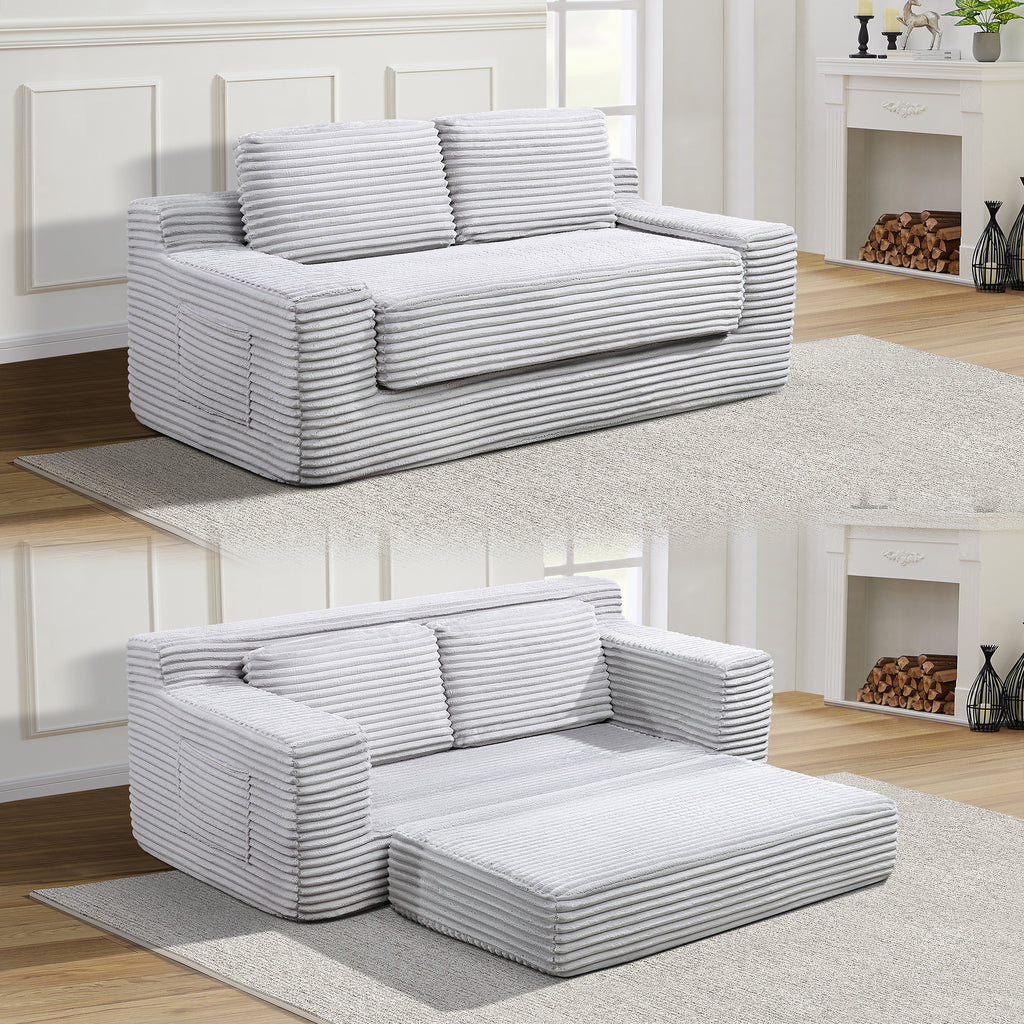 Corduroy Cloud Double Sofa, 2-in-1 Convertible Sofa Bed, Comfortable Boneless Double Sofa, Suitable for Living Room, Apartment, Small Space Grey - Grand Goldman Shop