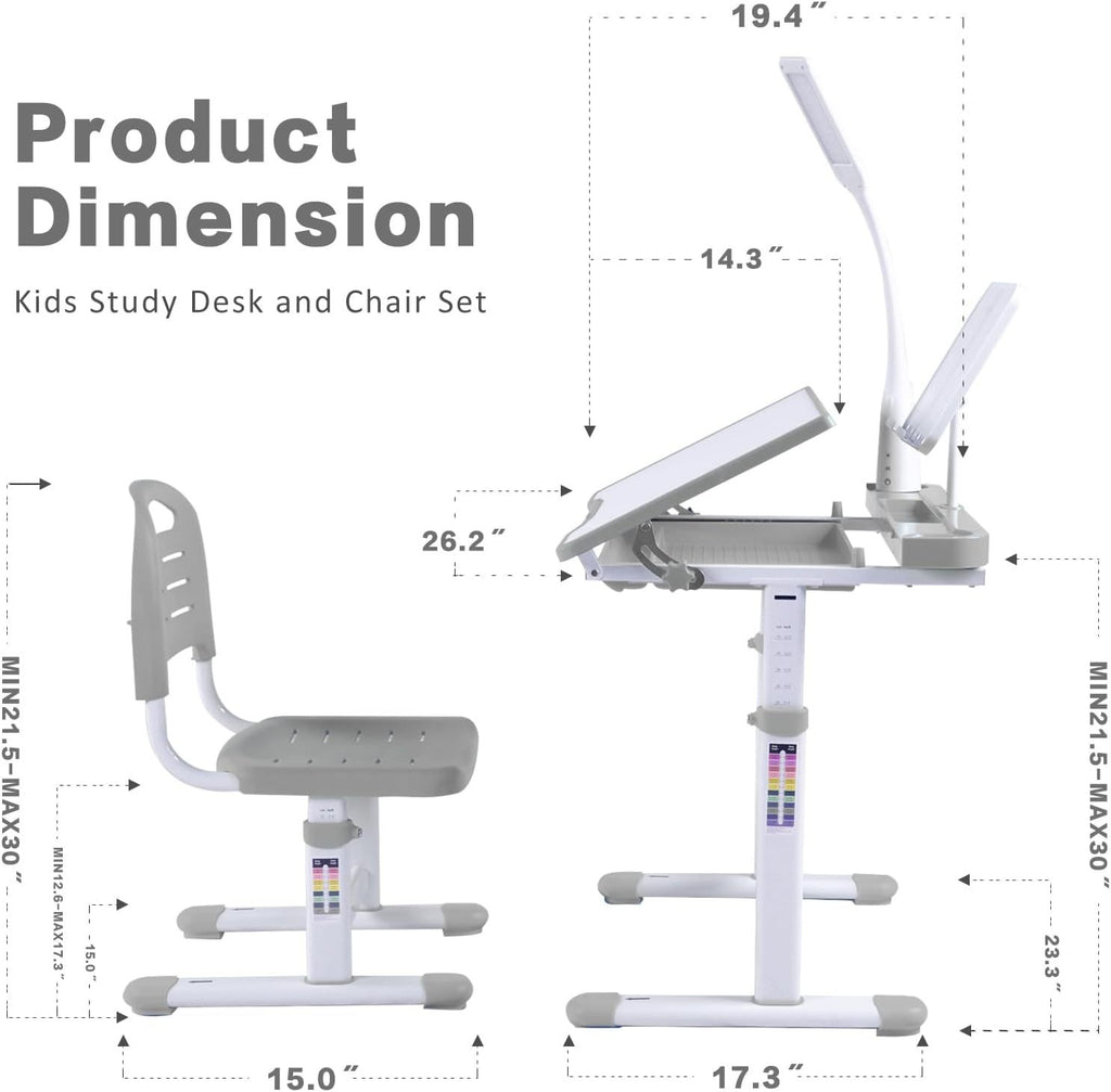 Desk for Kids Desk and Chair Set Kids Art Desk Drafting Table Desk Set with Adjustable Height, 40-Degree Tiltable Children De