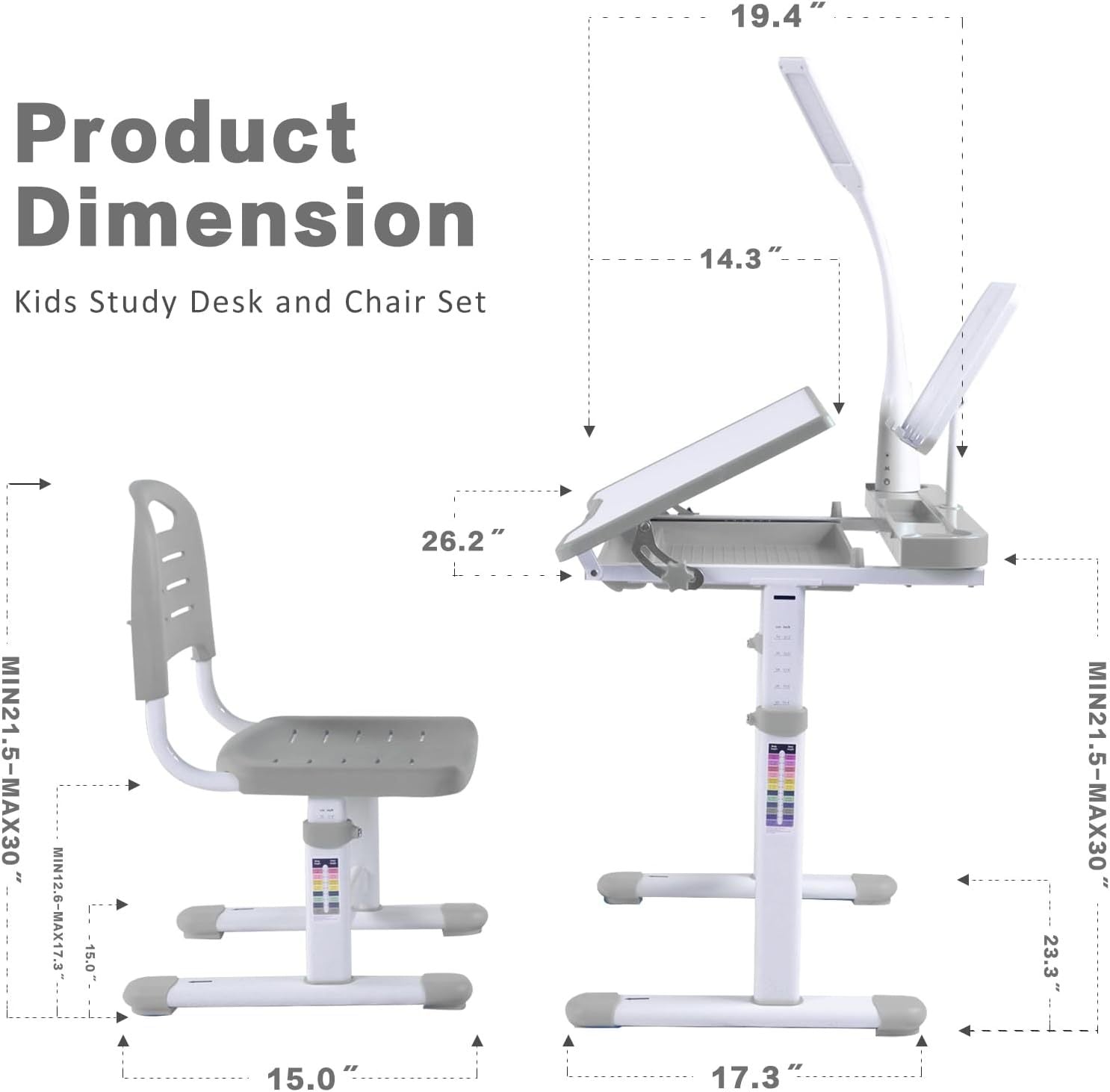 Desk for Kids Desk and Chair Set Kids Art Desk Drafting Table Desk Set with Adjustable Height, 40-Degree Tiltable Children De