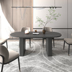 Kitchen extendable dining table for 4-8 people, oval kitchen table with wooden strip base for family living room (black) - Grand Goldman Shop