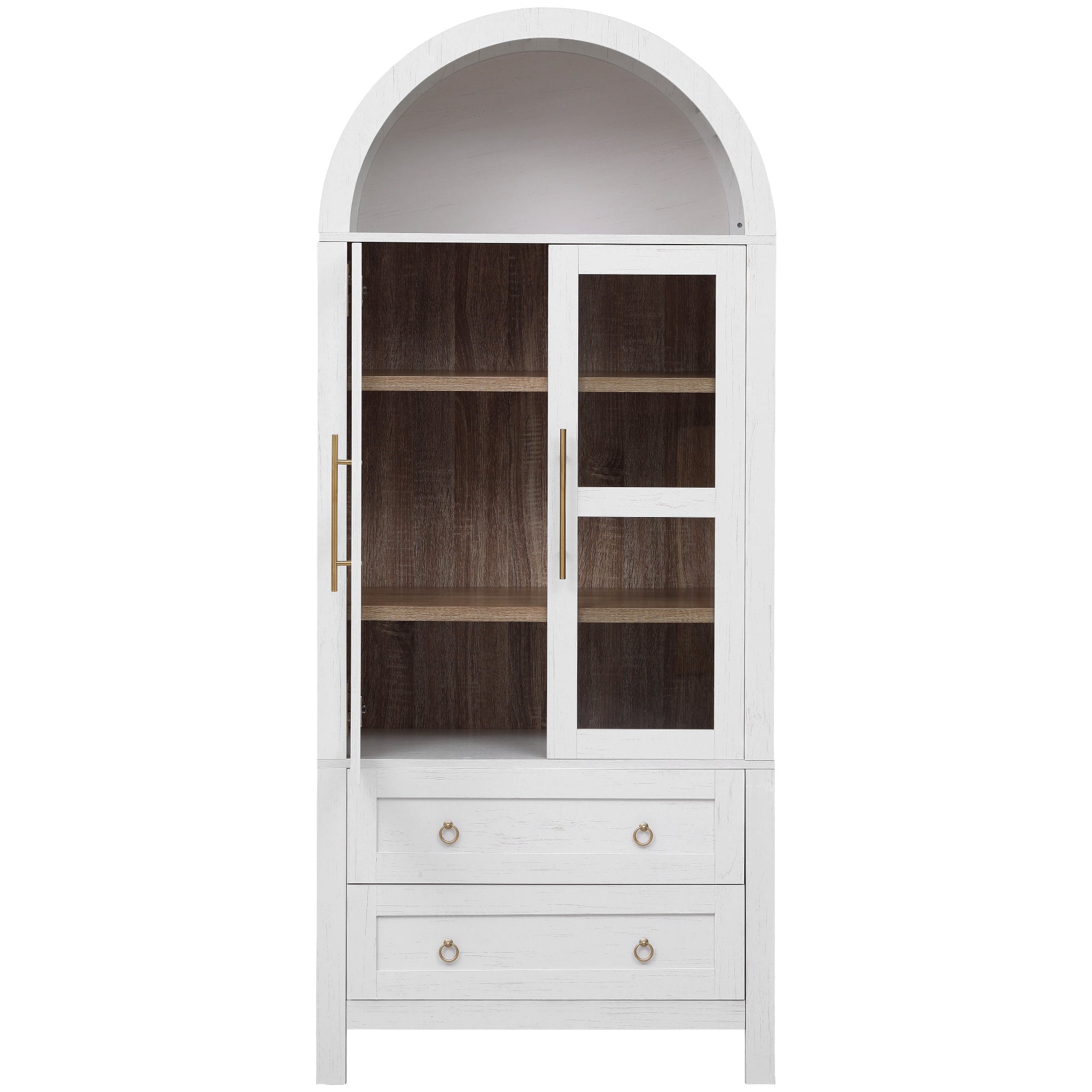 K&K 71' Tall Arched Kitchen Pantry Cabinet with 2 Large Drawers, Modern Farmhouse Kitchen Storage Cabinets with Adjustable Shelves, Glass Door, Wood Versatile Cupboard for Kitchens, Dining Room, White - Grand Goldman Shop