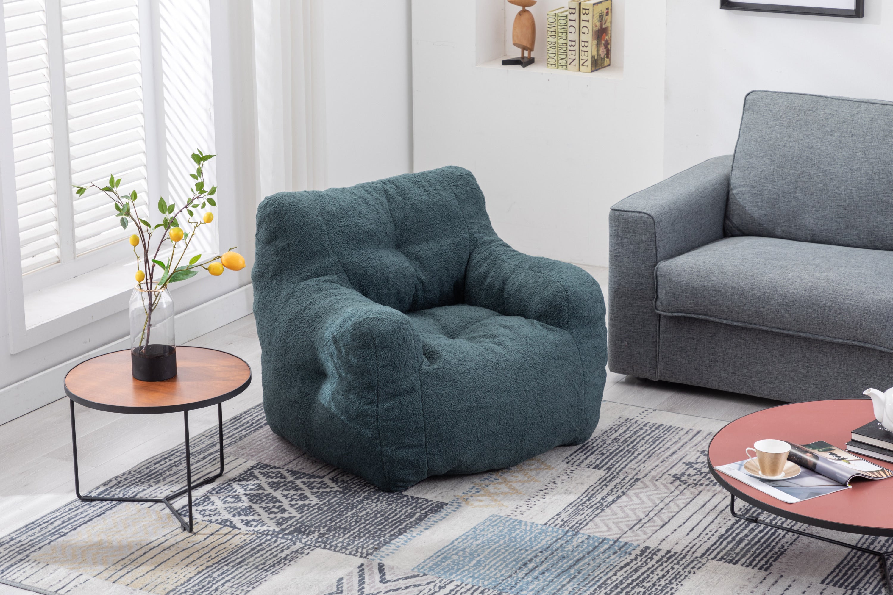 010-Soft Teddy Fabric Tufted Foam Bean Bag Chair With Teddy Fabric Green - Grand Goldman Shop