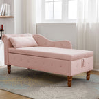 Pink Chaise Lounge Indoor, Velvet Lounge Chair for Bedroom with Storage & Pillow, Modern Upholstered Rolled Arm Chase Lounge for Sleeping with Nailhead Trim for Living Room Bedroom Office - Grand Goldman Shop
