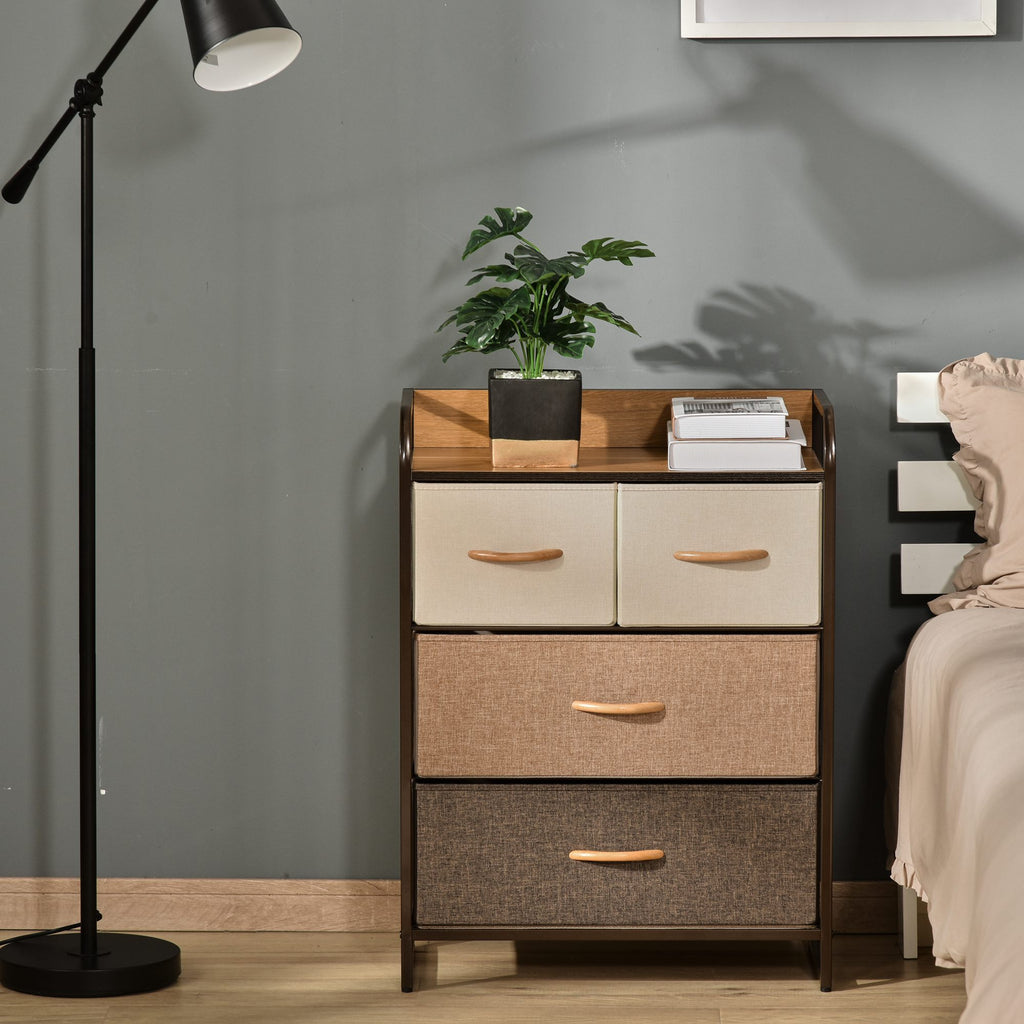 HOMCOM 4-Drawer Dresser, Fabric Drawers, 3-Tier Storage Organizer for Bedroom Entryway, Tower Unit with Steel Frame and Wooden Top, Maple Wood - Grand Goldman Shop