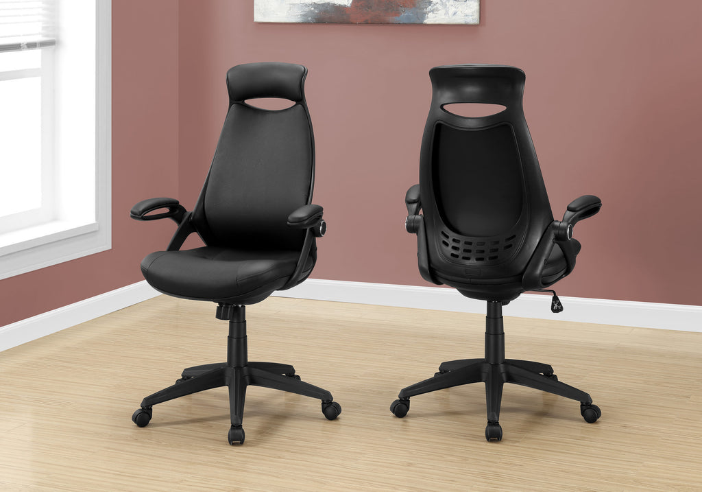 Office Chair, Adjustable Height, Swivel, Ergonomic, Armrests, Computer Desk, Work, Black Leather Look, Black Metal, Contempor