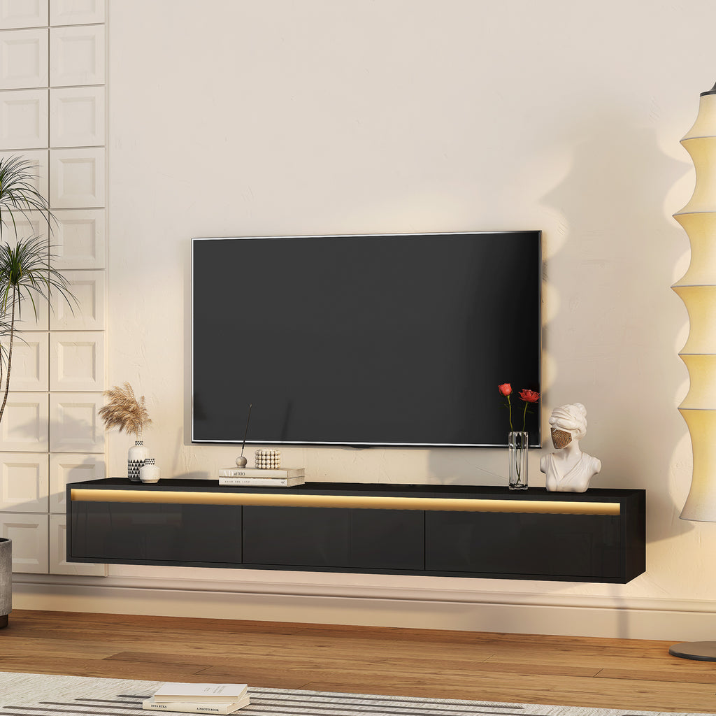 Floating TV Stand, Wall Mounted TV Shelf with Led Lights & Power OutletTV Cabinet for Black tv Stands for Living Room - Grand Goldman Shop