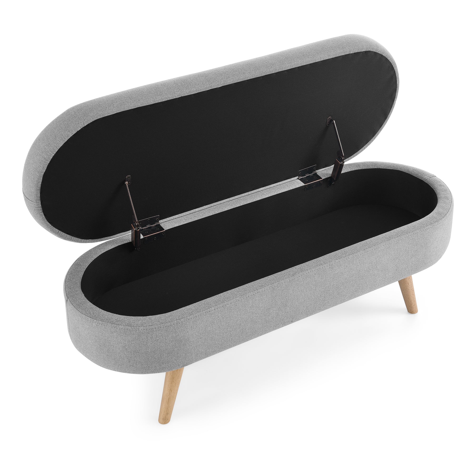 Ottoman Oval Storage Bench with Rubber Wood Legs, Grey Linen, 43.5'x16'x16' - Grand Goldman Shop