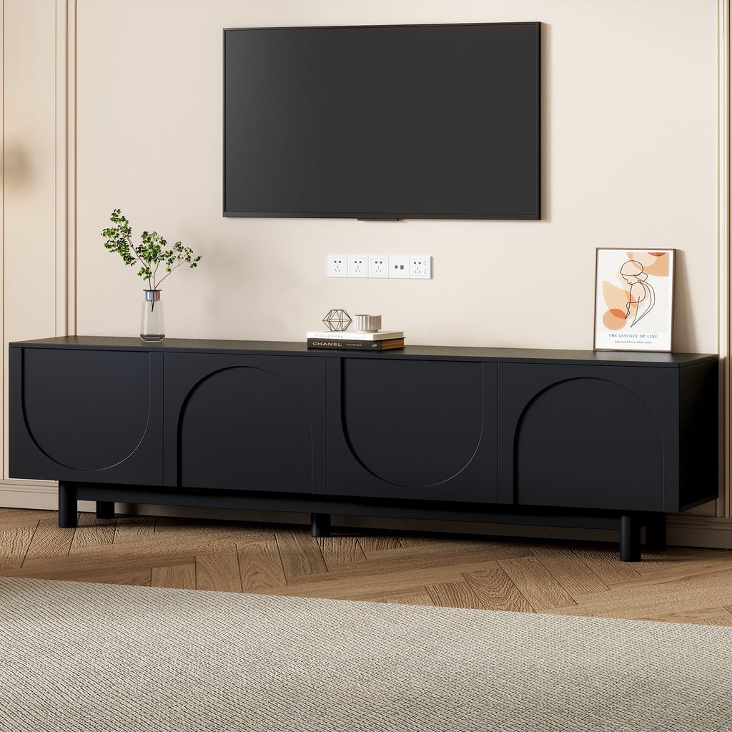ON-TREND Graceful TV Stand with Arch Cabinets for TVs Up to 78'', Minimalist Entertainment Center with Solid Wood Legs, Practical Media Console with Adjustable Shelves for Living Room, Black - Grand Goldman Shop