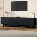 ON-TREND Graceful TV Stand with Arch Cabinets for TVs Up to 78'', Minimalist Entertainment Center with Solid Wood Legs, Practical Media Console with Adjustable Shelves for Living Room, Black - Grand Goldman Shop