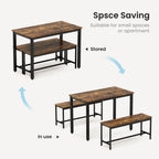 Dining Table Set, Bar Table with 2 Dining Benches, Kitchen Table Counter with Chairs, Industrial for Kitchen Breakfast Table, Living Room, Party Room, Rustic Brown and Black,43.3″L x23.6″W x 29.9″H - Grand Goldman Shop