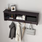 Espresso Entryway Wall Mounted Coat Rack with 4 Dual Hooks Living Room Wooden Storage Shelf - Grand Goldman Shop