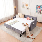 Twin Upholstered Daybed Frame with Trundle, Twin Size Sofa Bed for Bedroom Living Room Guest Room, Wood Slat Support,Grey - Grand Goldman Shop