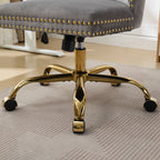 A&A Furniture Office Chair,Modern Velvet Upholstered Tufted Button Home Office Chair with Golden Metal Base,Adjustable Desk C