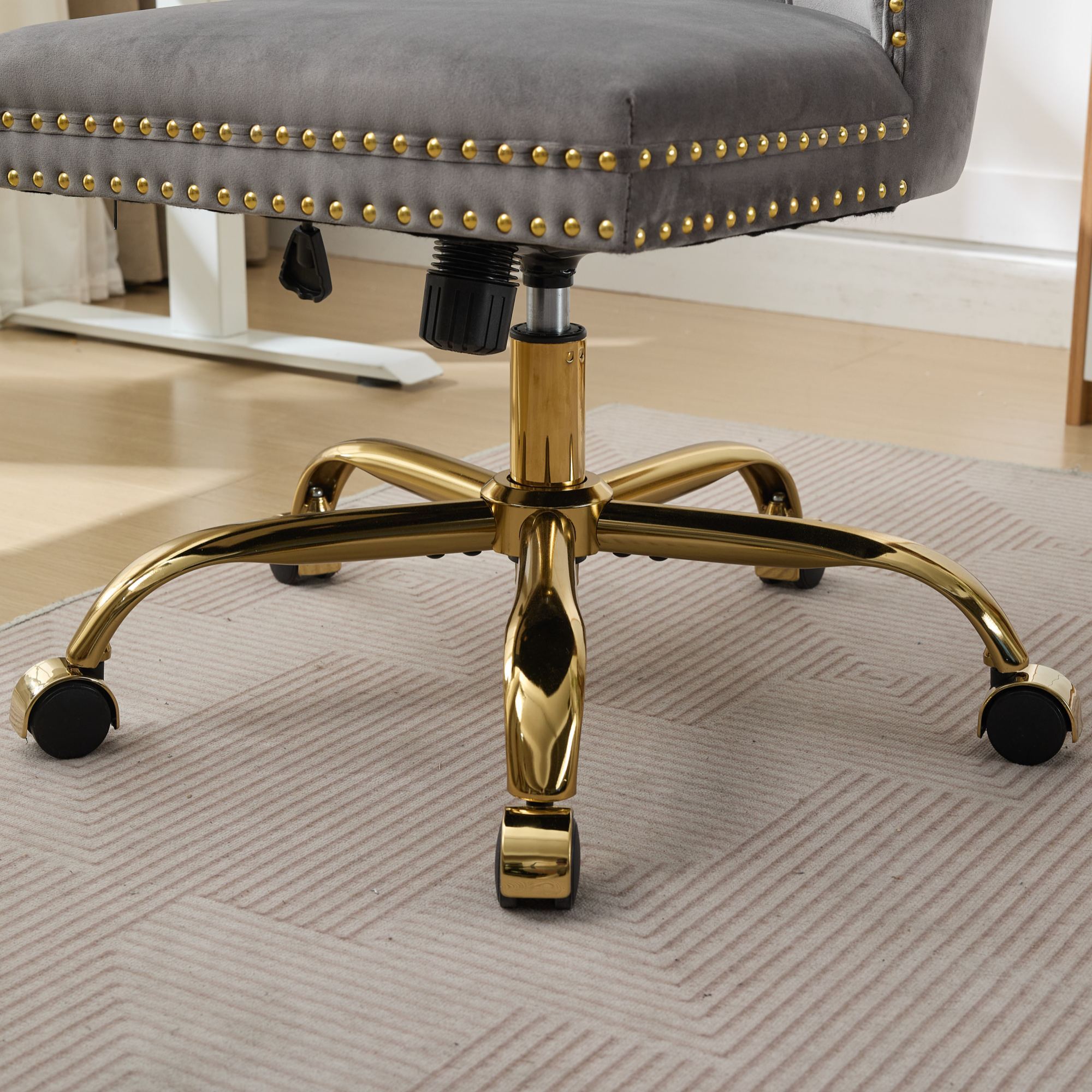 A&A Furniture Office Chair,Modern Velvet Upholstered Tufted Button Home Office Chair with Golden Metal Base,Adjustable Desk C