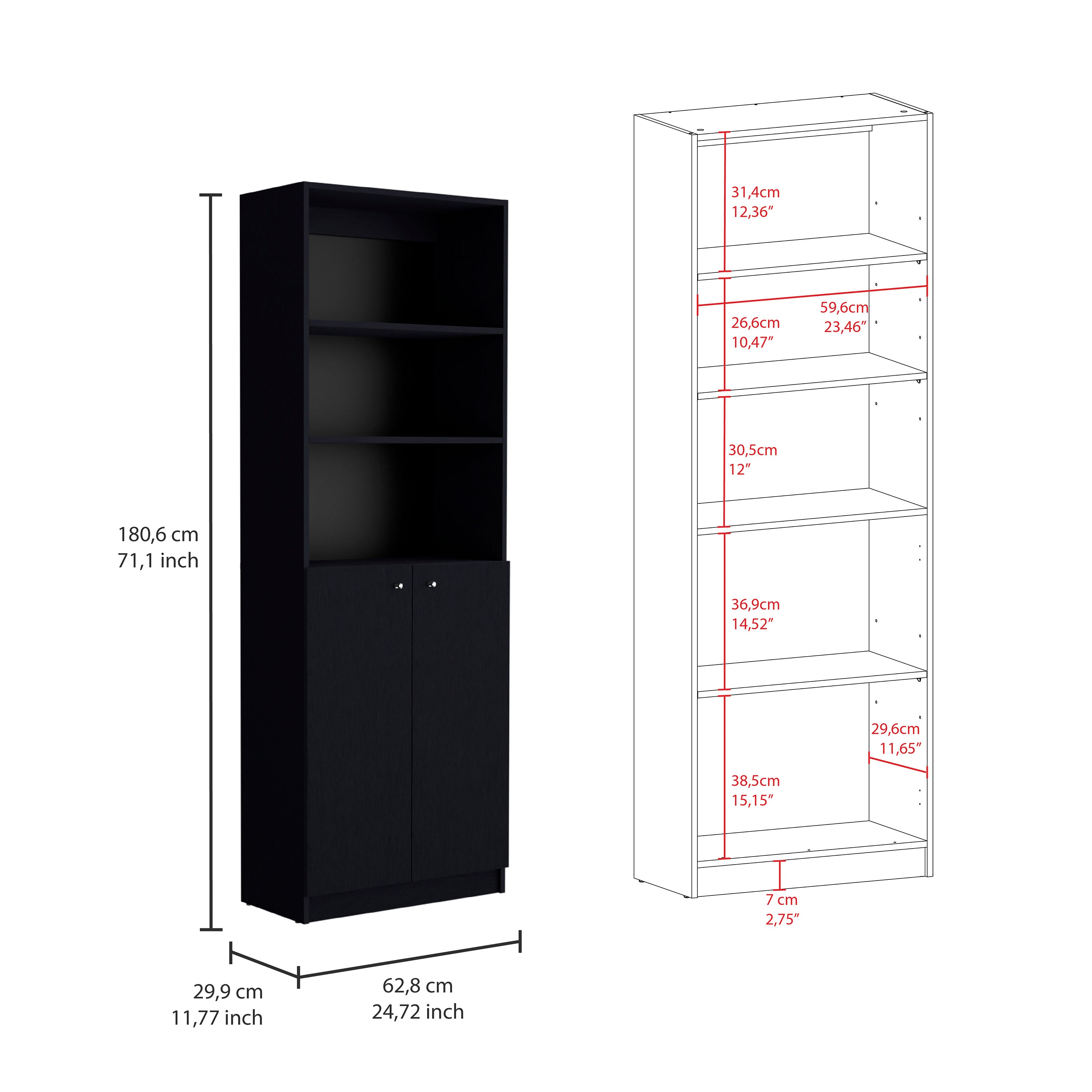 Poole 3 Piece Home Bookcase set, 67' Wide with 12 Shelves and Two-Door Cabinet ,  Living Room Set Set  Black - Grand Goldman