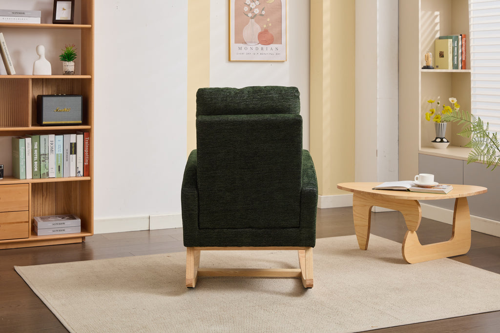 Modern Accent Rocking Chair Rocking Chair with Solid Wood Legs, Upholstered Nursery Glider Rocker, Comfy Armchair with Side Pocket, Living Room Lounge Arm Chair with High Backrest fabric - Grand Goldman Shop