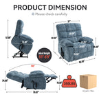 Lift Recliner Chair Heat Massage Dual Motor Infinite Position Up to 350 LBS Large Electric Power Lift Recliners with Power-Remote, Medium-firm and Heavy duty, Blue - Grand Goldman Shop