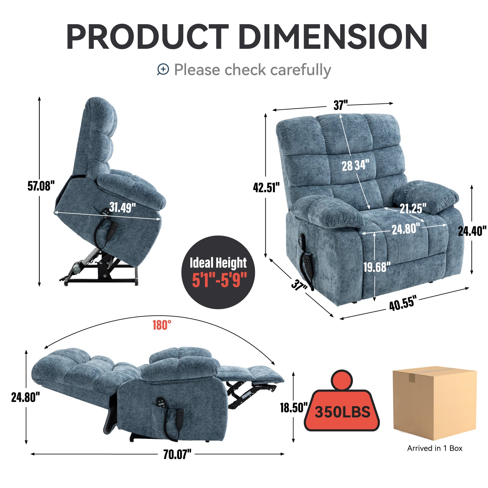 Lift Recliner Chair Heat Massage Dual Motor Infinite Position Up to 350 LBS Large Electric Power Lift Recliners with Power-Remote, Medium-firm and Heavy duty, Blue - Grand Goldman Shop