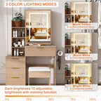 Modern Vanity Desk with 3 LED Lighting Modes, 4 Drawers, Hair Dryer Holder, Power Socket, and Dressing Chair in Walnut Finish, Made of MDF - Grand Goldman Shop