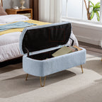 Blue Storage Ottoman Bench for End of Bed Gold Legs, Modern Grey Faux Fur Entryway Bench Upholstered Padded with Storage for Living Room Bedroom - Grand Goldman Shop
