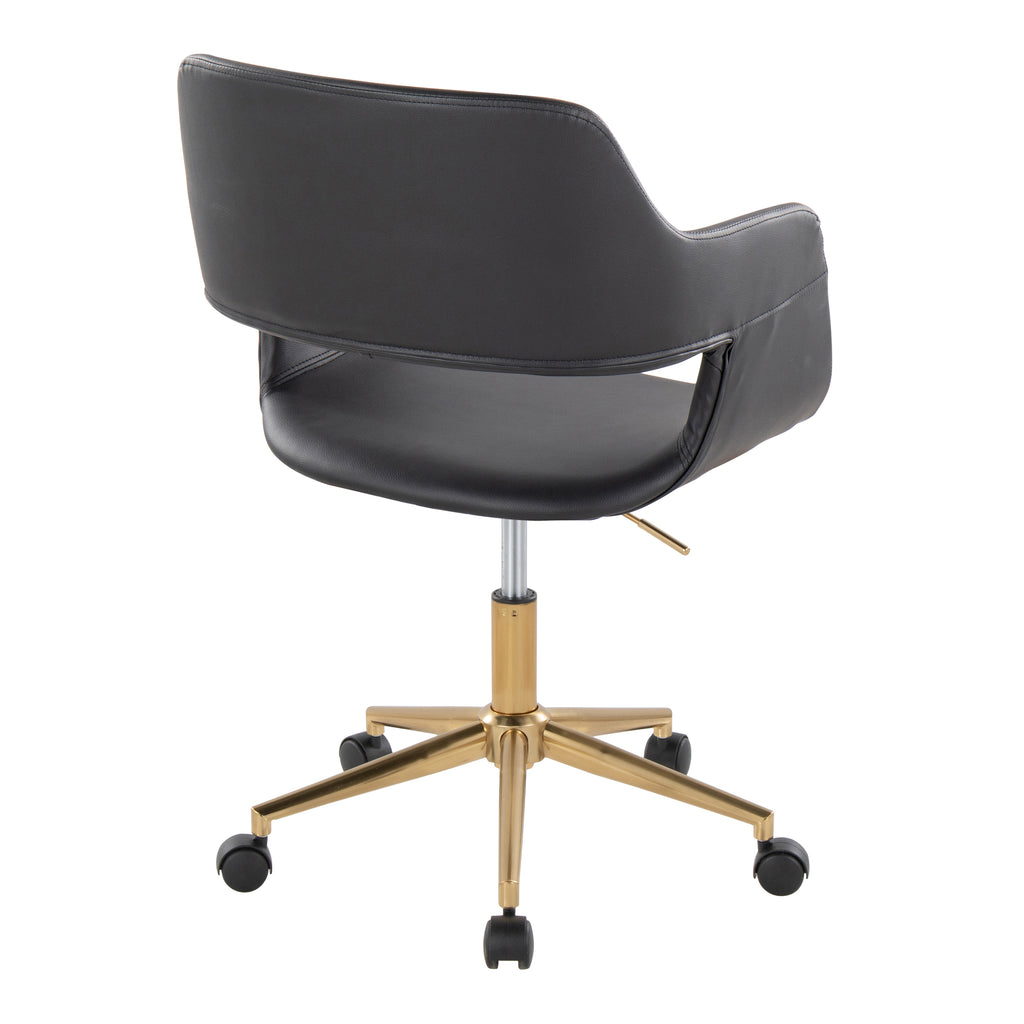 Contemporary Task Chair in Gold Metal and Black Faux Leather - Grand Goldman