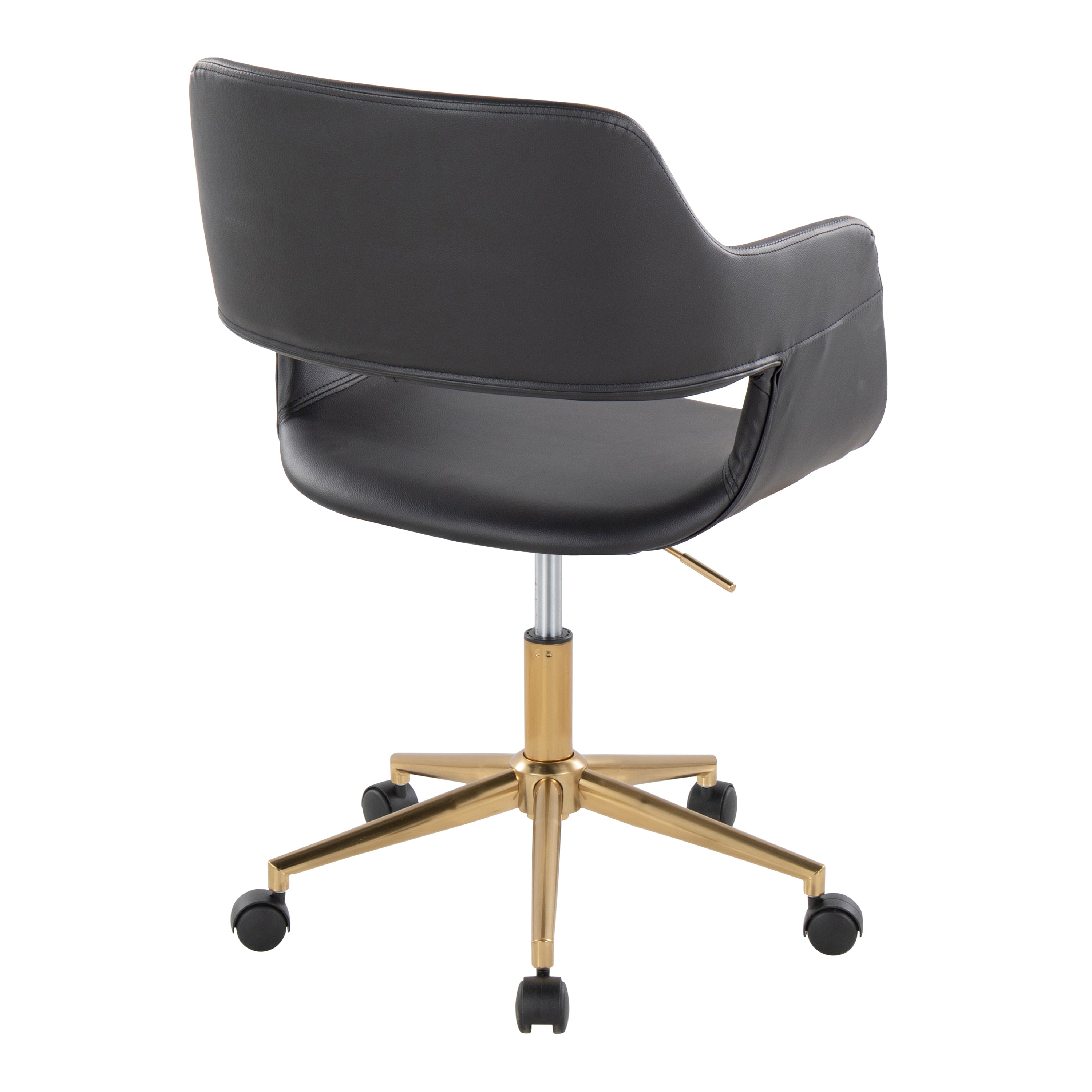 Contemporary Task Chair in Gold Metal and Black Faux Leather - Grand Goldman