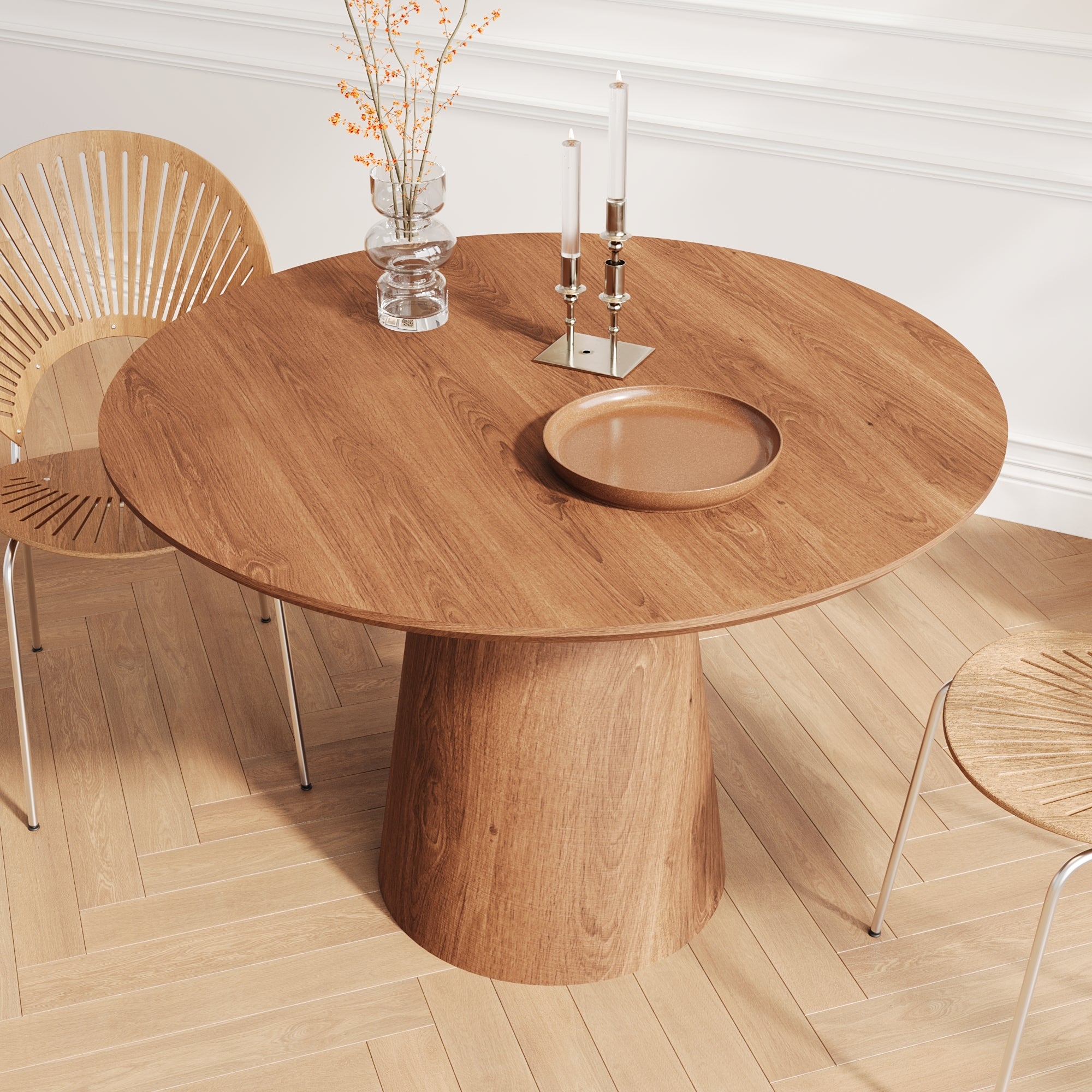 43 inch circular dining table, modern minimalist round table, MDF grain dining table, one handle and two packs - Grand Goldman Shop