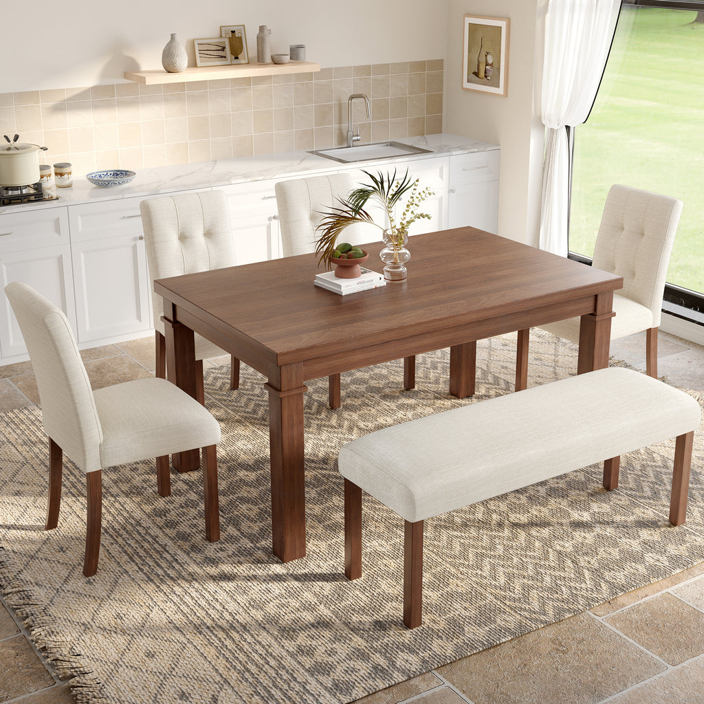 6-Piece Modern Dining Set, Rectangle Kitchen Table with 4 Upholstered Chairs & Bench, Ideal for Dining Room and Living Room, (Easy Assembly, Space Saving) - Grand Goldman Shop