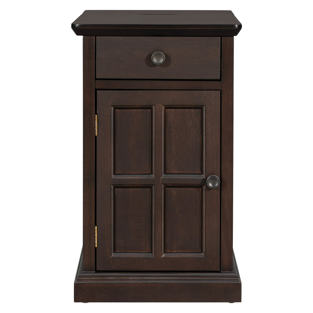 U-Can Classic Vintage Livingroom End Table Side Table with USB Ports and One Multifunctional Drawer with cup holders, Antique Espresso (Old SKU: WF296294AAP) - Grand Goldman Shop