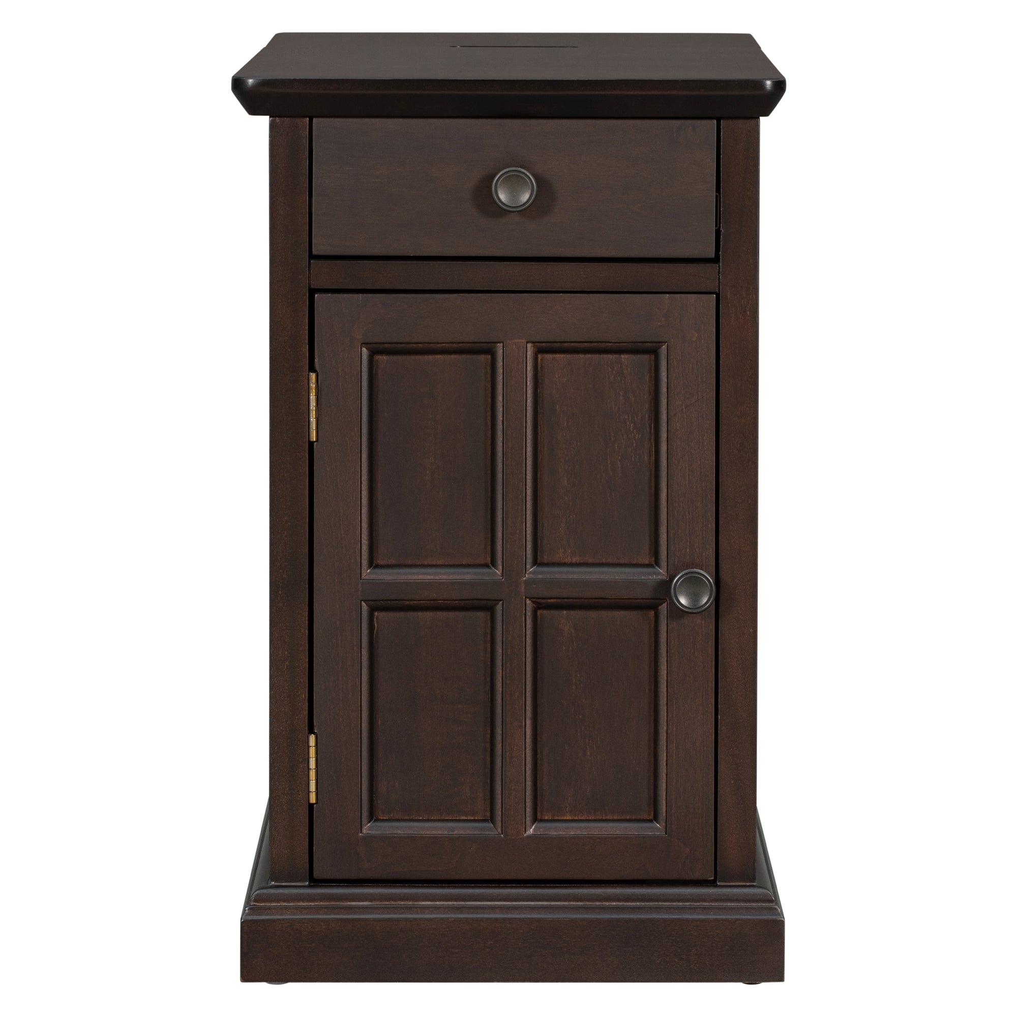 U-Can Classic Vintage Livingroom End Table Side Table with USB Ports and One Multifunctional Drawer with cup holders, Antique Espresso (Old SKU: WF296294AAP) - Grand Goldman Shop