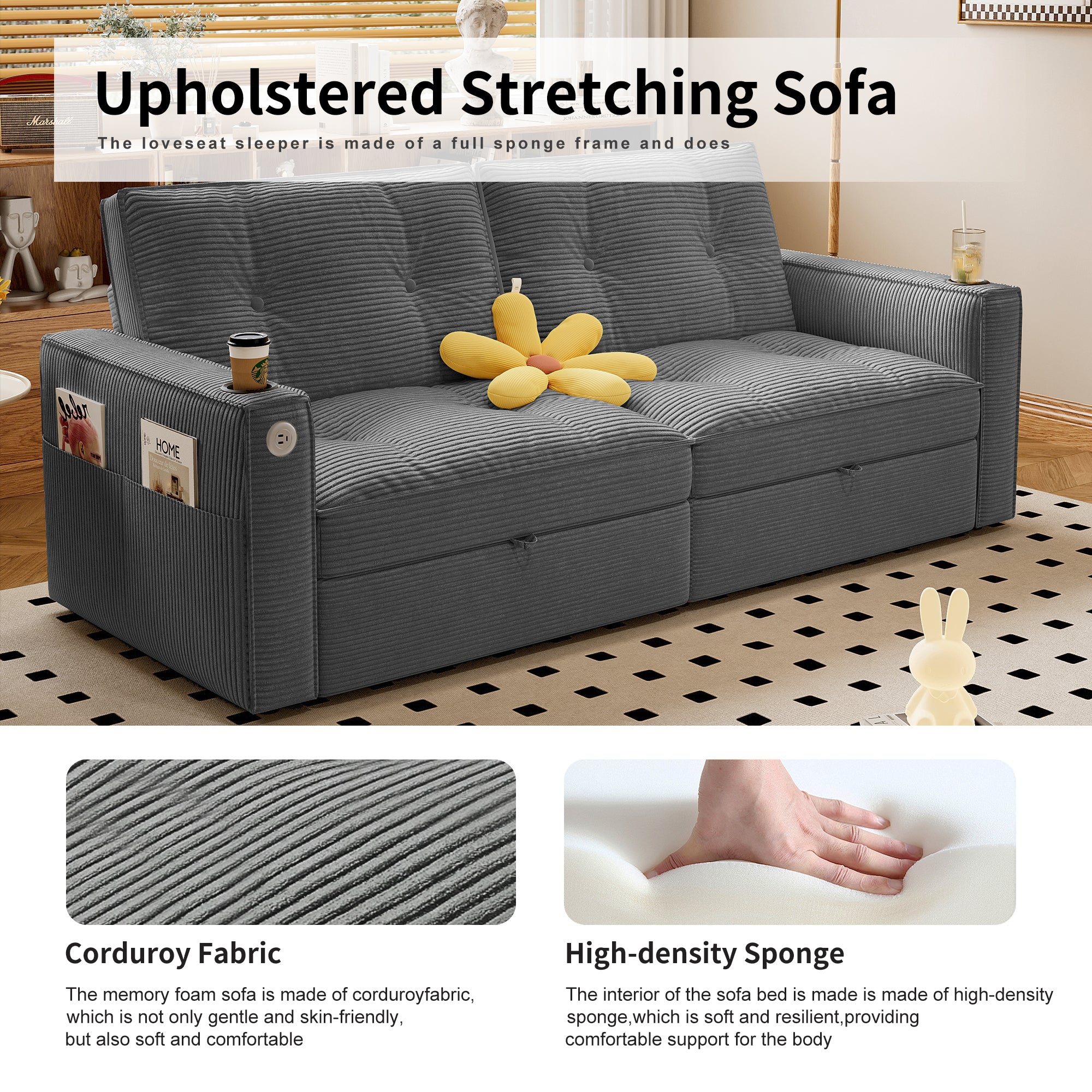 SOMNUS Multi-Functional Convertible Sofa Bed
2-in-1 Multi-Functional Sofa Bed (for Sitting & Sleeping), made of modern corduroy fabric, suitable for living rooms, bedrooms, apartments and small spaces - Grand Goldman Shop
