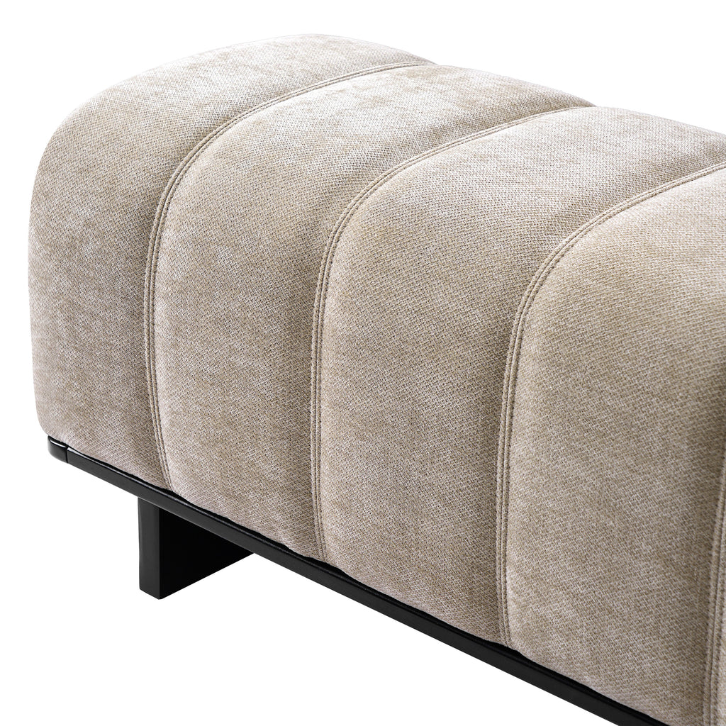 Indoor Dining Bench in Oatmeal Chenille Fabric with Rubber Wood Legs, Comfortable Seating for Dining Room or Living Area - Grand Goldman Shop