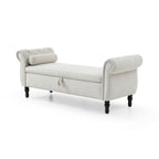 Aijia 63' Velvet Multifunctional Storage Rectangular Sofa Stool Buttons Tufted Nailhead Trimmed Solid Wood Legs with 1 Pillow,Beige - Grand Goldman Shop