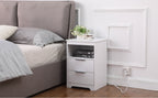 Nightstand with Charging Station,End Table with 2 Drawers,Wooden End Table with Drawer and Opening Shelf,Side Table for Bedroom, White - Grand Goldman Shop