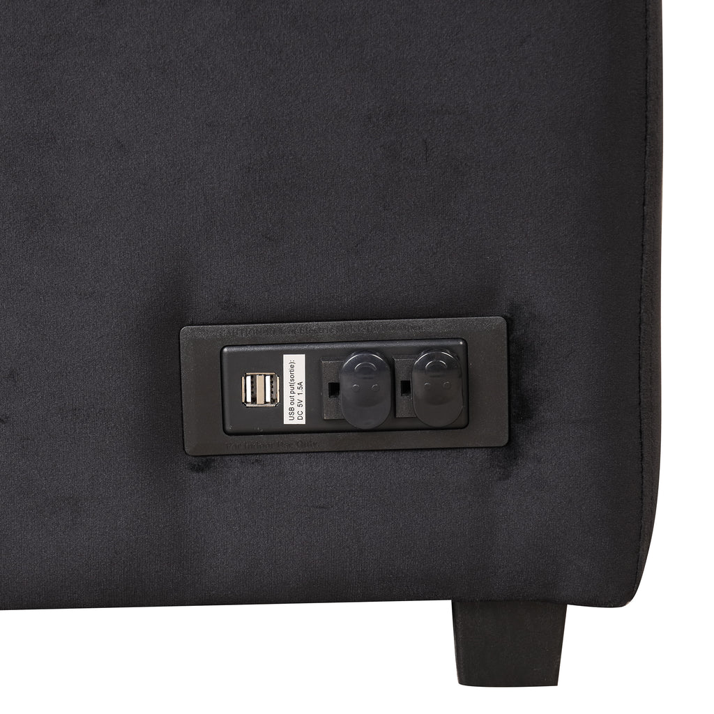 Modern Velvet Sleeper Sofa Bed with Storage Ottoman, Black, 84.75' L Shape - Grand Goldman Shop