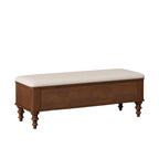 Walnut Multi-Functional Storage Ottoman Bench with Linen Seat, Solid Rubberwood Bed End Bench for Bedroom, Entryway, Living Room, Closet - Grand Goldman Shop