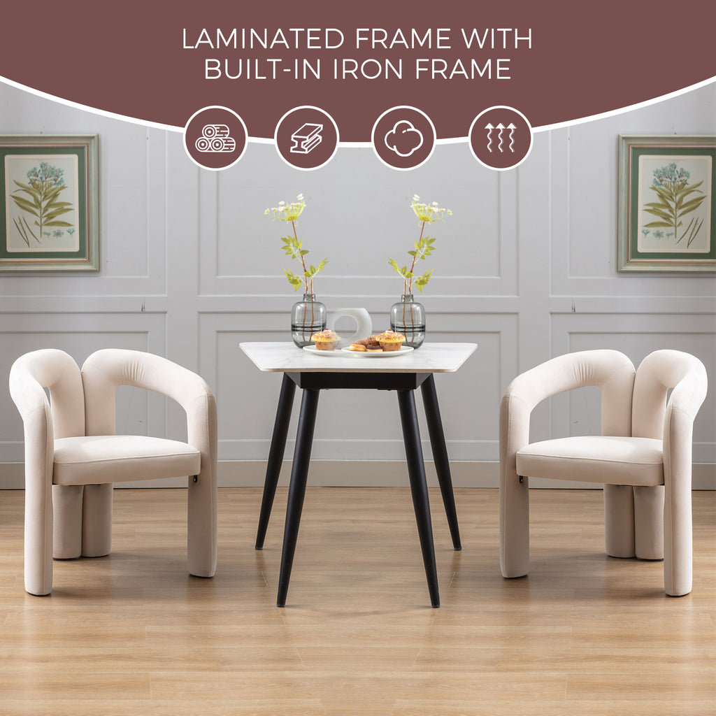 Contemporary Designed Velvet Fabric Upholstered Accent/Dining Chair /Barrel Side Chairs Kitchen Armchair for Living Room set of 2 (Beige Velvet) - Grand Goldman Shop