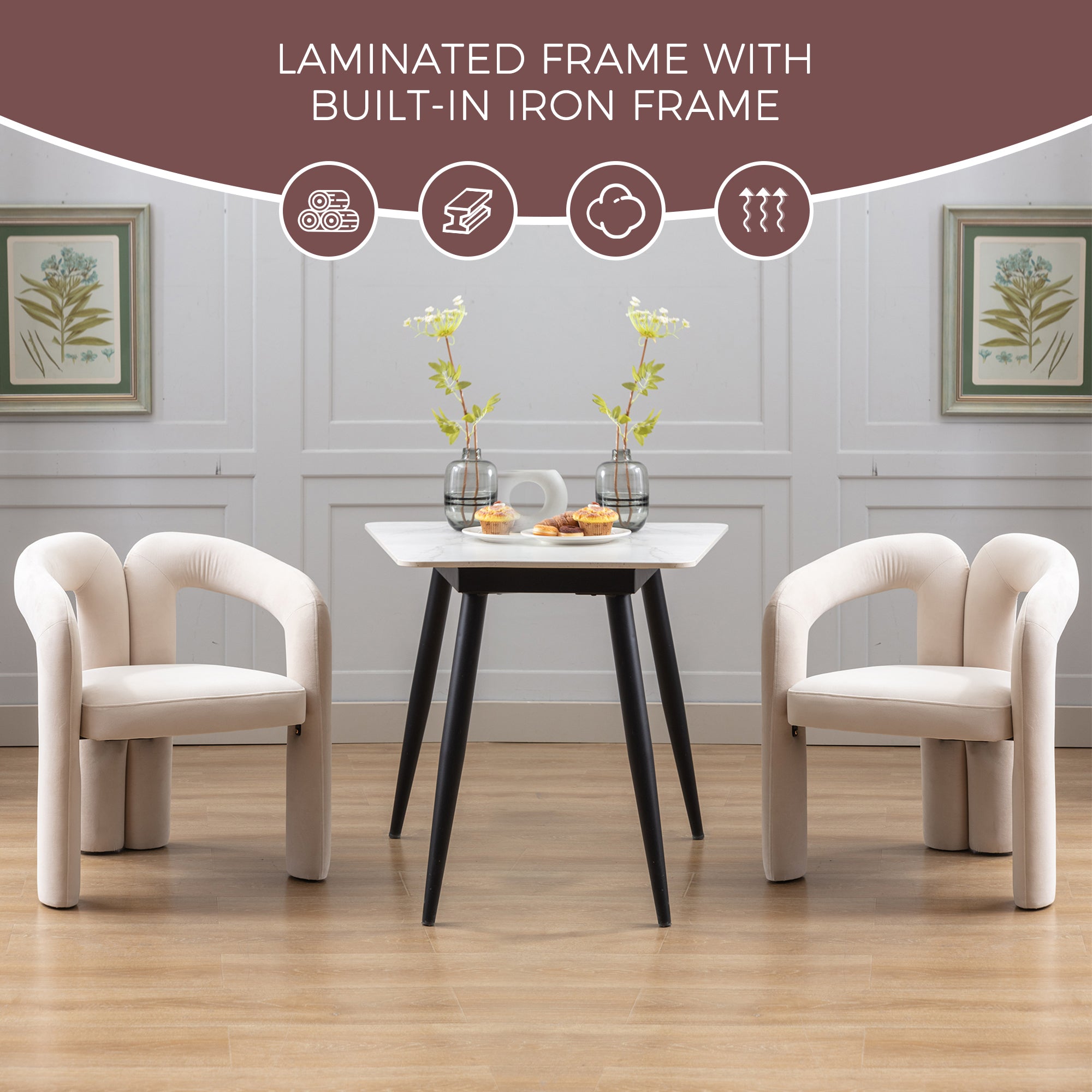 Contemporary Designed Velvet Fabric Upholstered Accent/Dining Chair /Barrel Side Chairs Kitchen Armchair for Living Room set of 2 (Beige Velvet) - Grand Goldman Shop