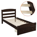 Espresso Platform Twin Bed Frame with Storage Drawer and Wood Slat Support, No Box Spring Needed - Grand Goldman Shop