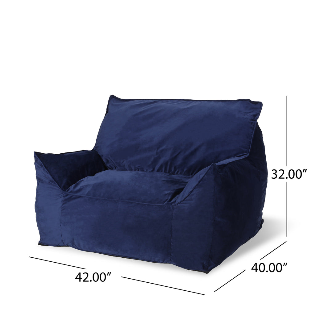 Allea Velveteen Armrest Bean Bag Chair, Navy Blue, Soft Velvet, 42x40x32 inches - Grand Goldman Shop