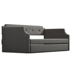 Gray Upholstered Daybed with Trundle, Twin, Wood Slat Support, Linen Fabric Frame Sofa Bed - Grand Goldman Shop
