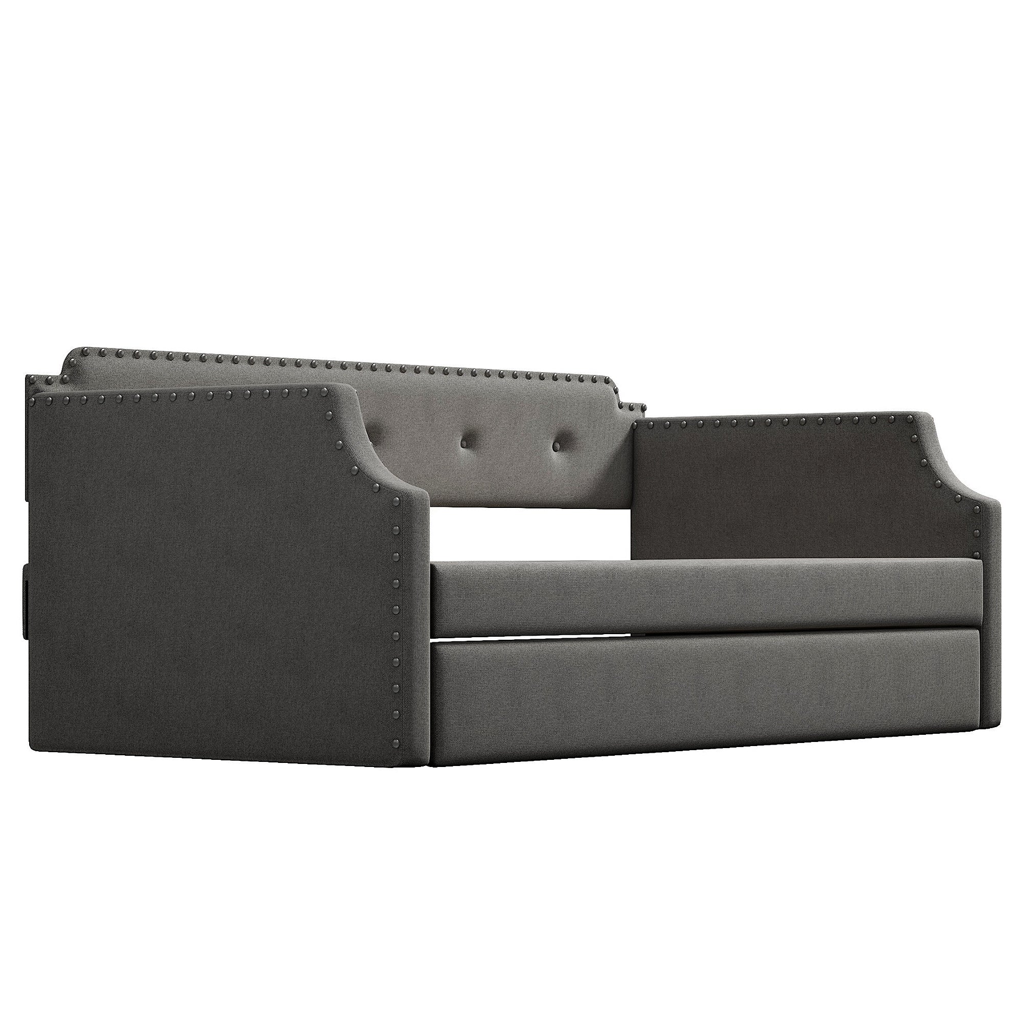 Gray Upholstered Daybed with Trundle, Twin, Wood Slat Support, Linen Fabric Frame Sofa Bed - Grand Goldman Shop