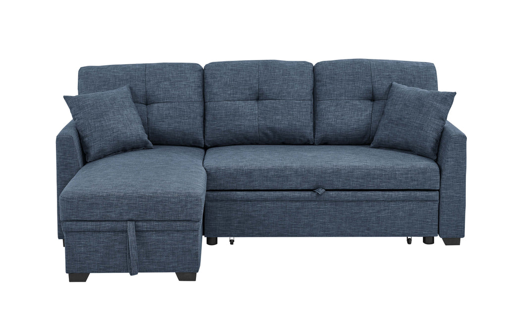 76.5' Linen Blend Upholstered Sectional with Pull-Out Bed and Chaise Storage - Grand Goldman Shop