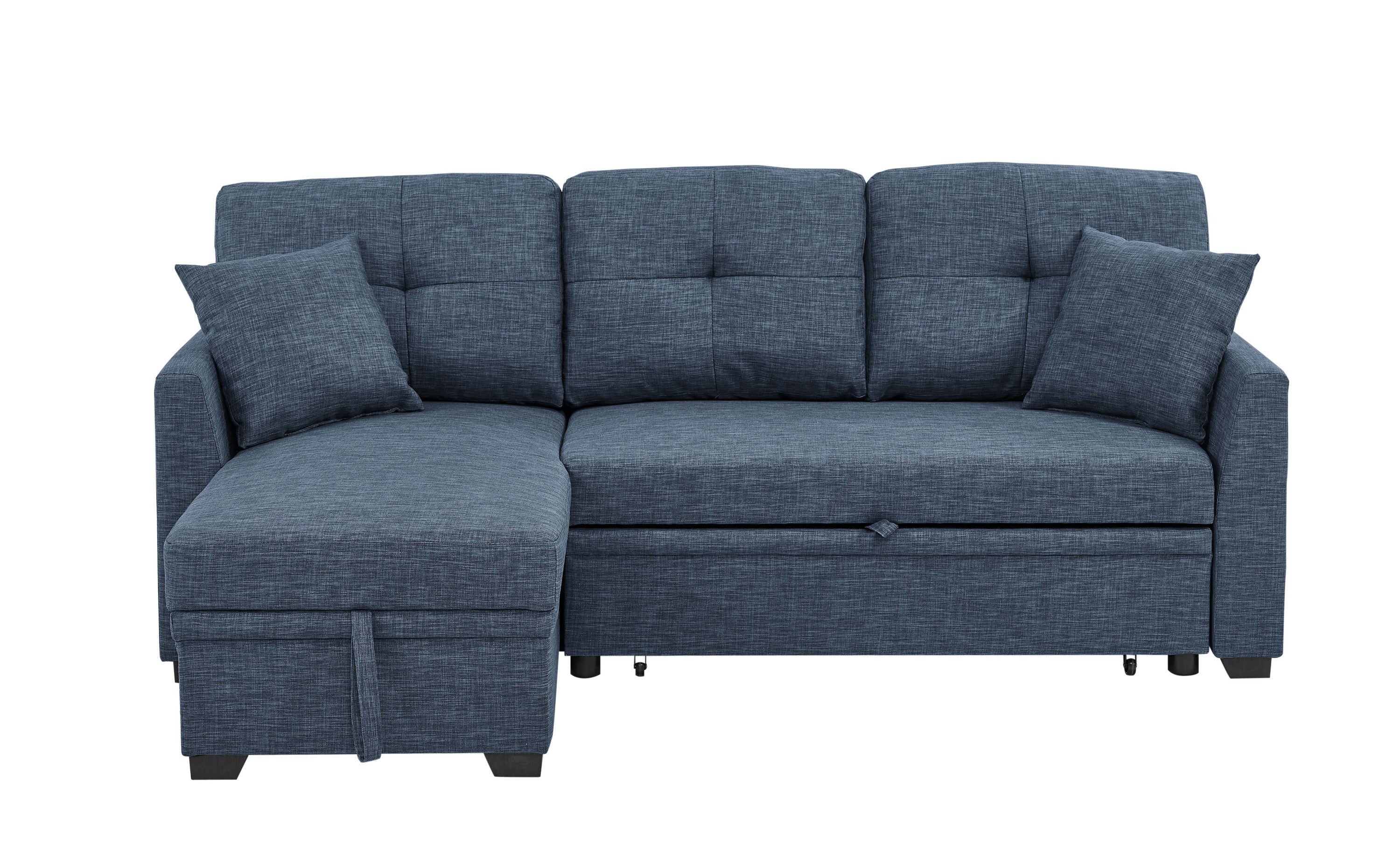 76.5' Linen Blend Upholstered Sectional with Pull-Out Bed and Chaise Storage - Grand Goldman Shop