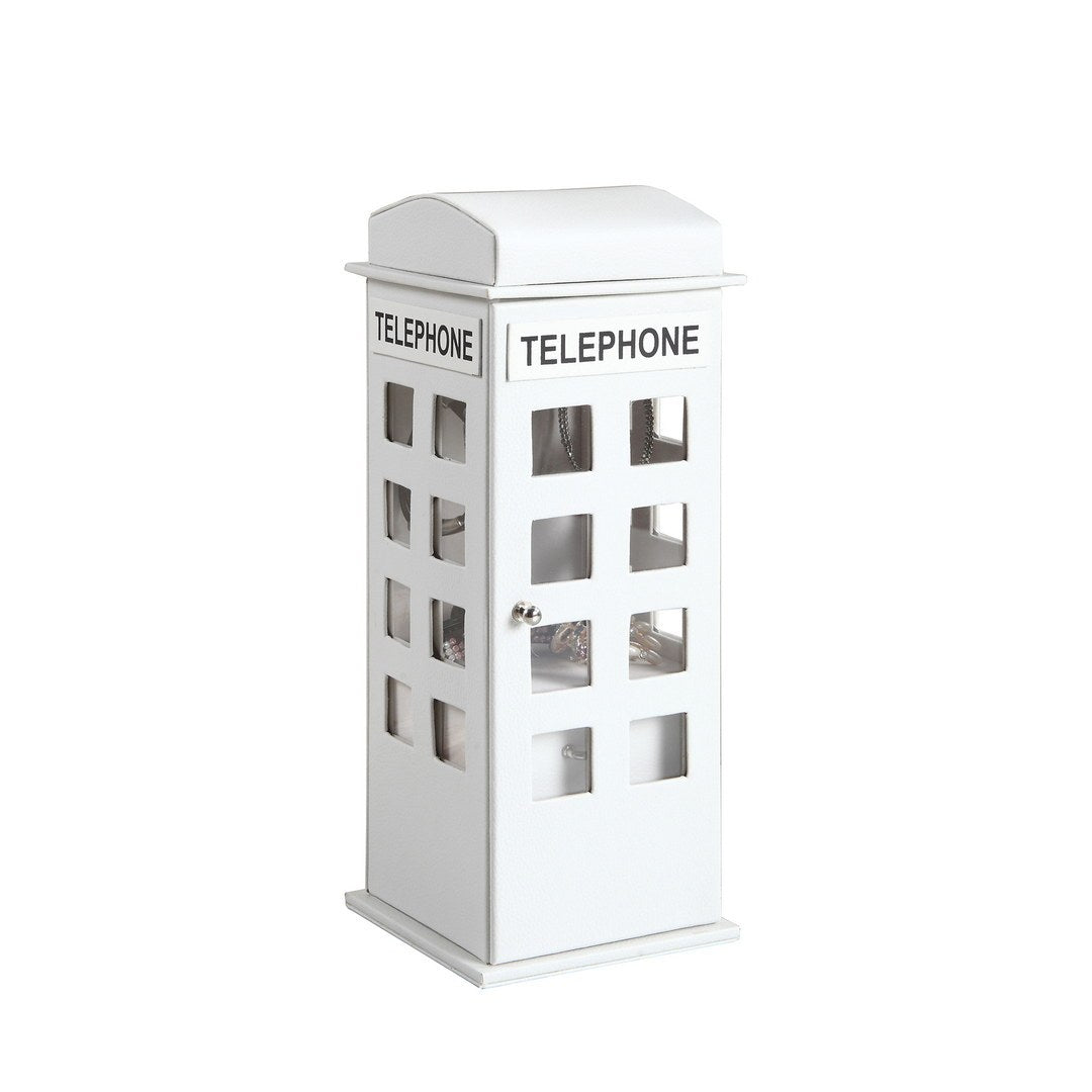 11.5' Tall Leather Jewelry Box, British Telephone Design, White - Grand Goldman Shop