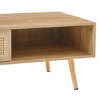 41.34' Rattan Coffee Table, Sliding Door for Storage, Solid Wood Legs, Modern Table for Living Room-Natural - Grand Goldman Shop