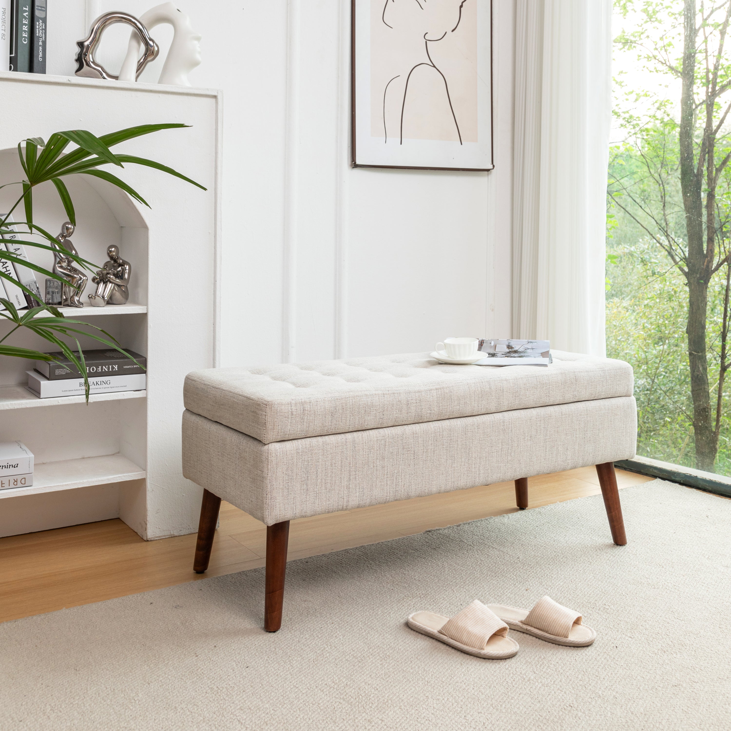 Storage Bench with Storage Bench for Bedroom End of Bed Bench Foot of Bed Bench Entryway Bench Storage Ottoman Bench 43.7' W x 18.1' D Off White Bench - Grand Goldman Shop