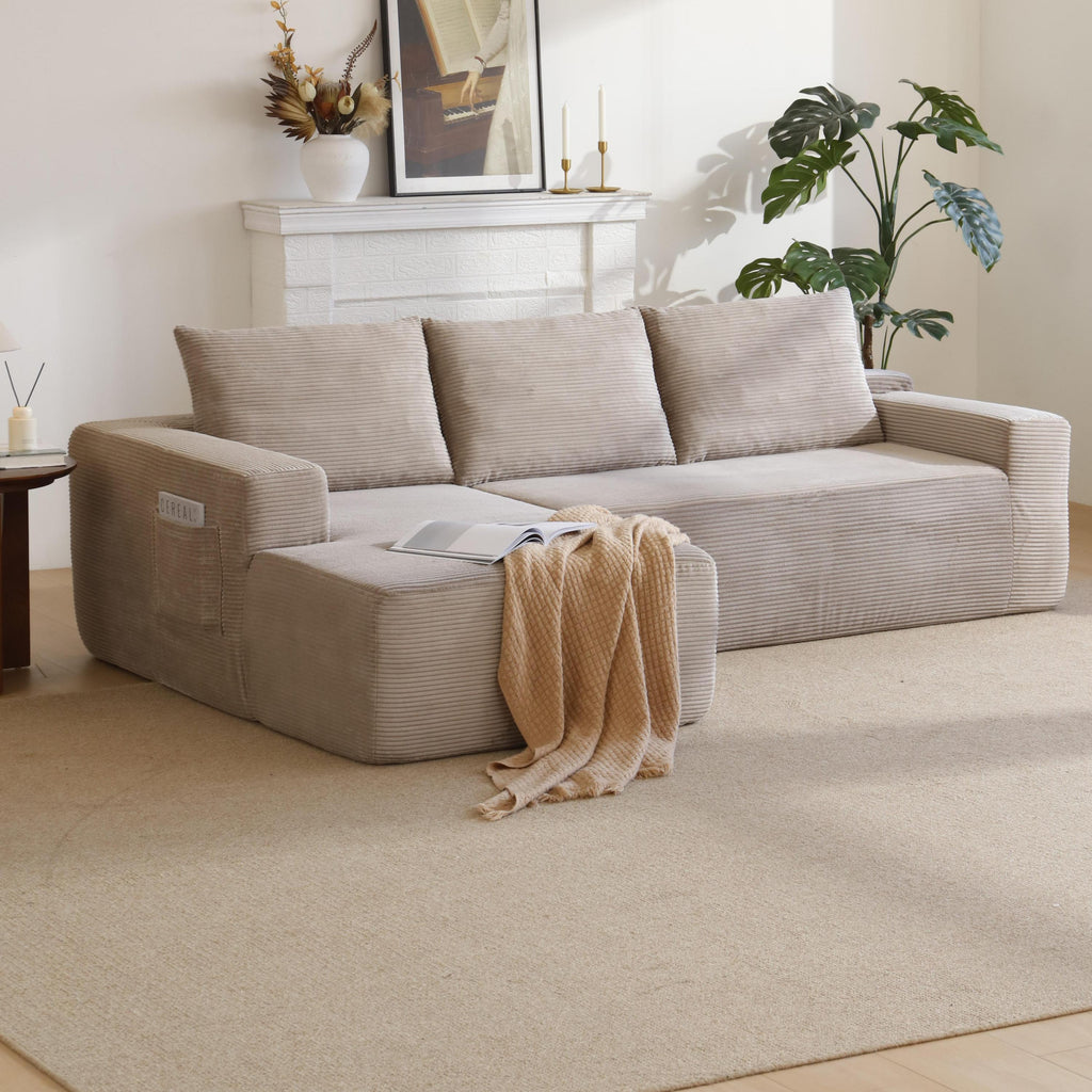 96.9'Cloud Sectional Couch with L-Shape Chaise,Modern Modular Sofa with Deep Seat,,Upholstered Couches for Living Room Bedroom,No Assembly Required,(Plush Corduroy Fabric),Camel - Grand Goldman Shop